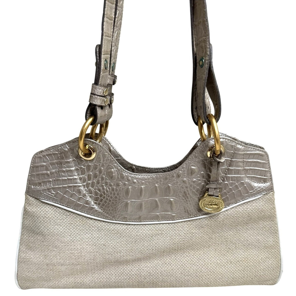 Brahmin Croc Embossed Leather & Canvas Shoulder Bag