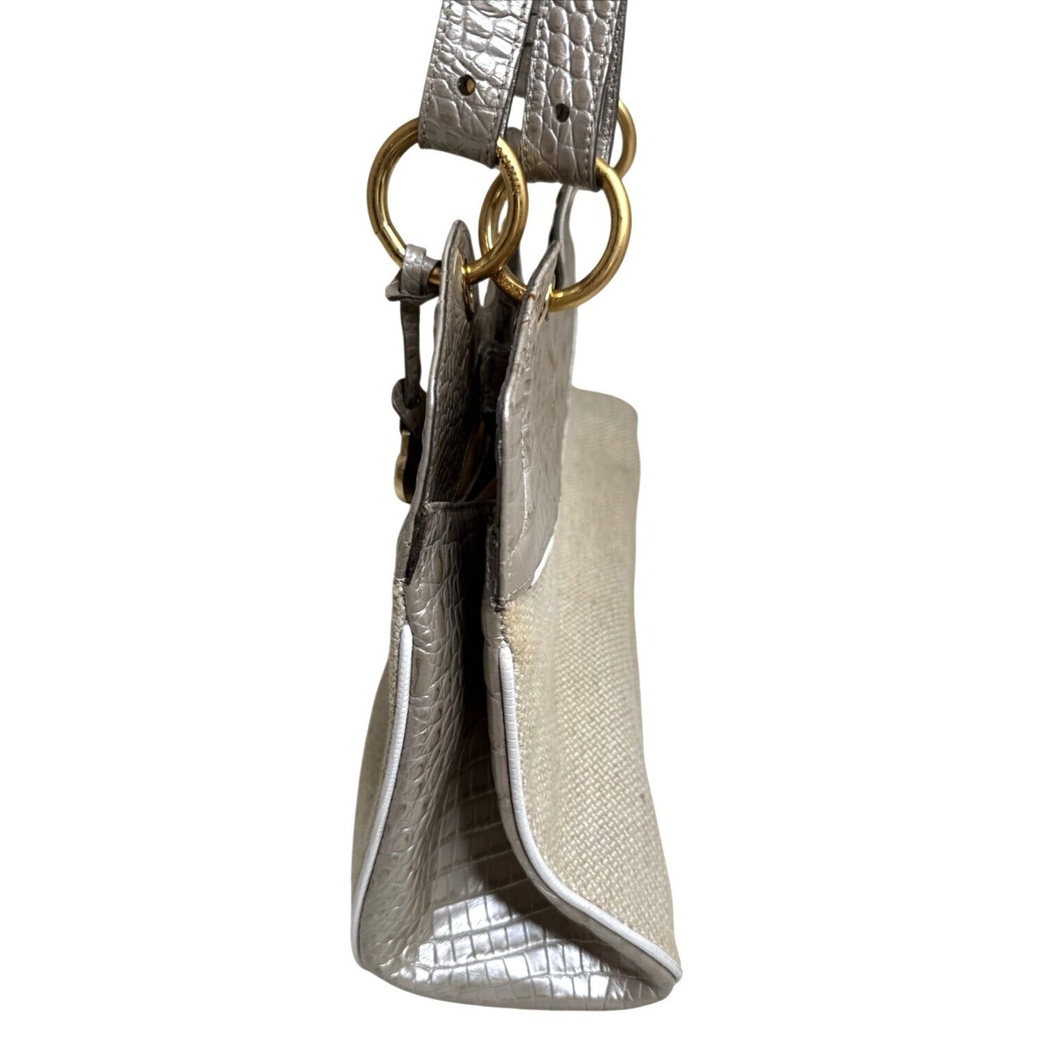 Brahmin Croc Embossed Leather & Canvas Shoulder Bag