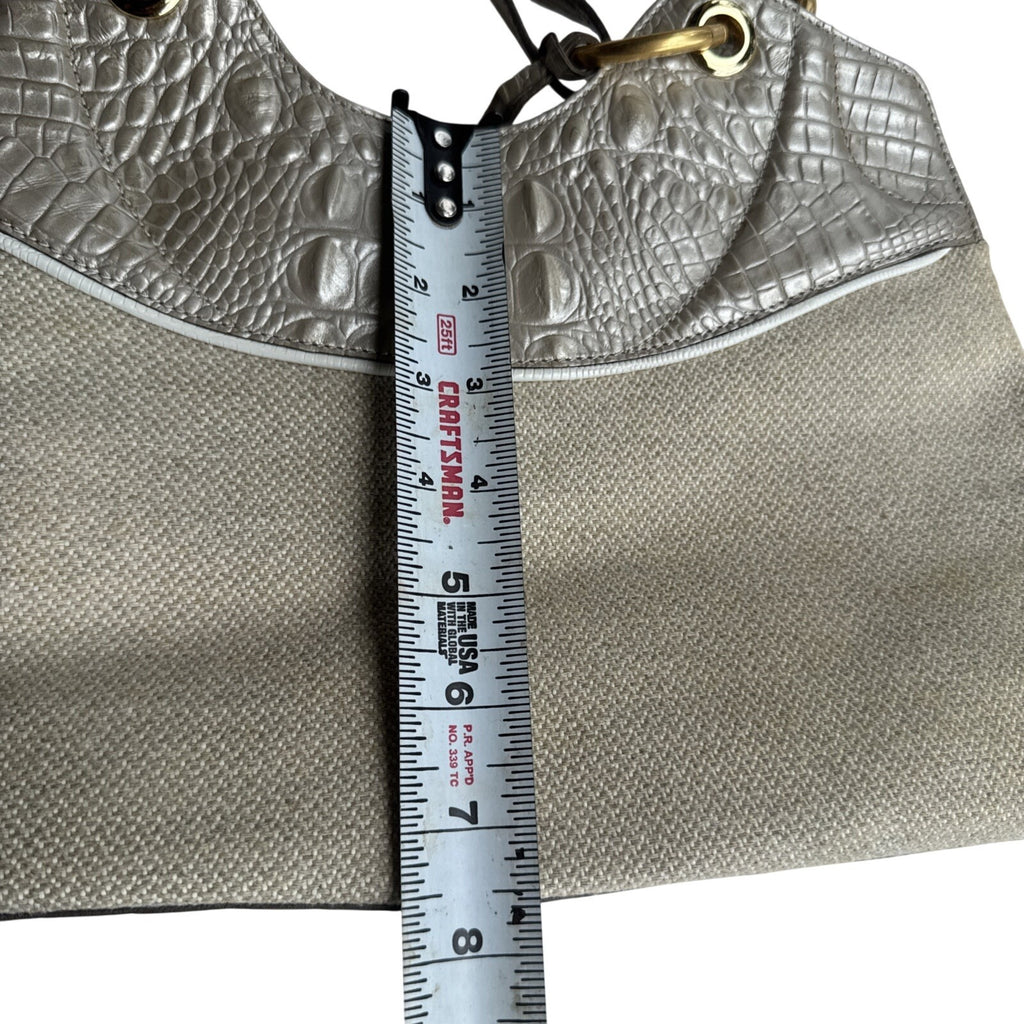 Brahmin Croc Embossed Leather & Canvas Shoulder Bag