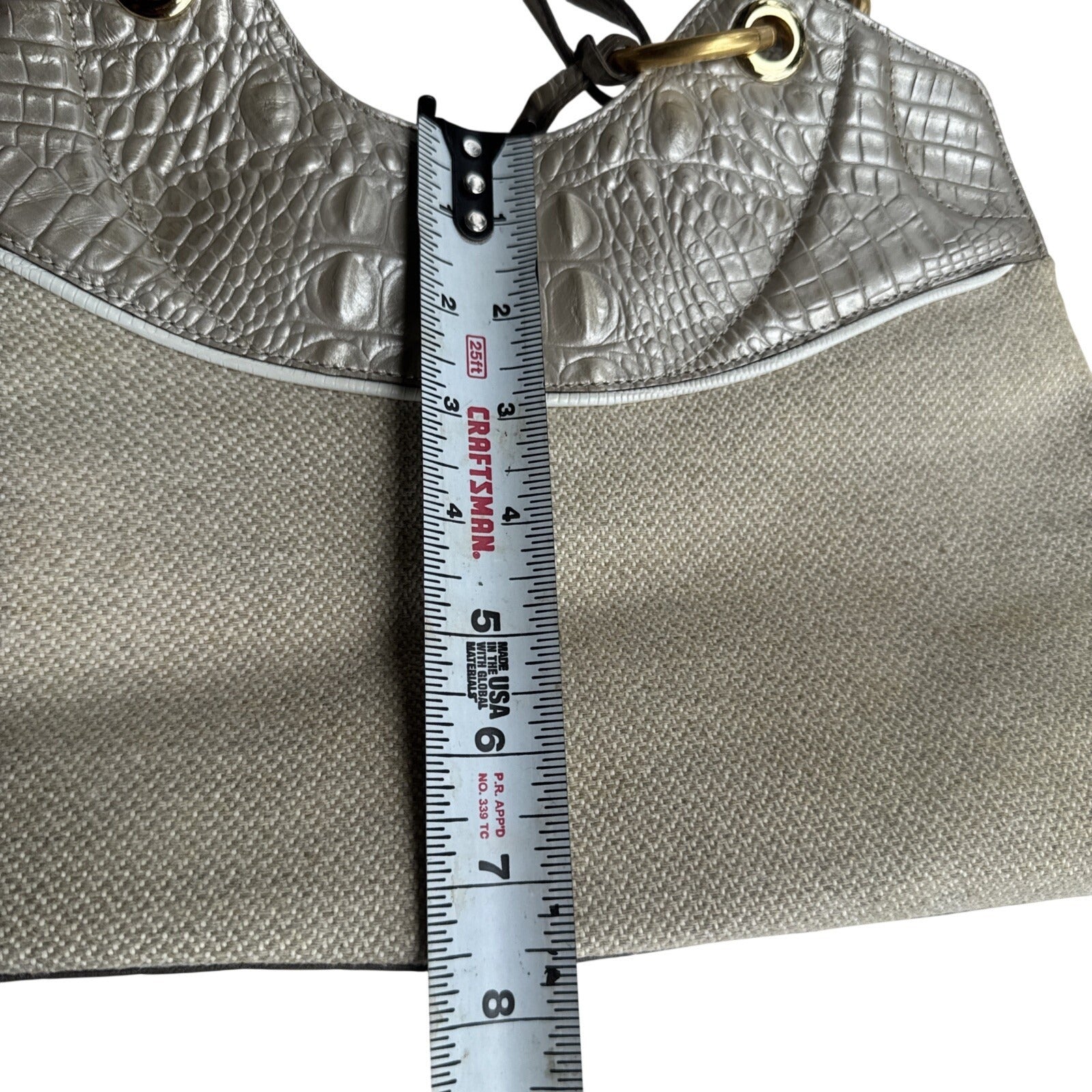 Brahmin Croc Embossed Leather & Canvas Shoulder Bag