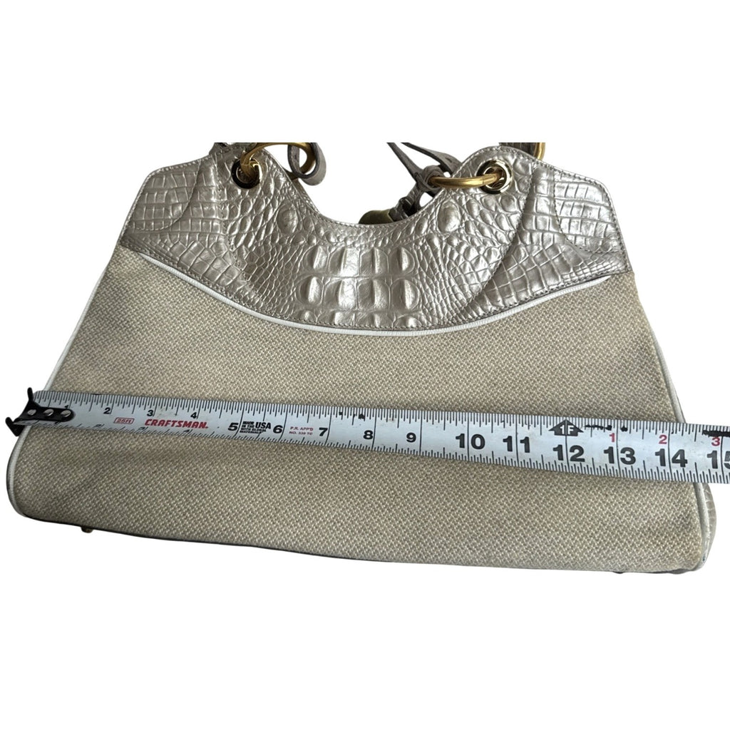 Brahmin Croc Embossed Leather & Canvas Shoulder Bag