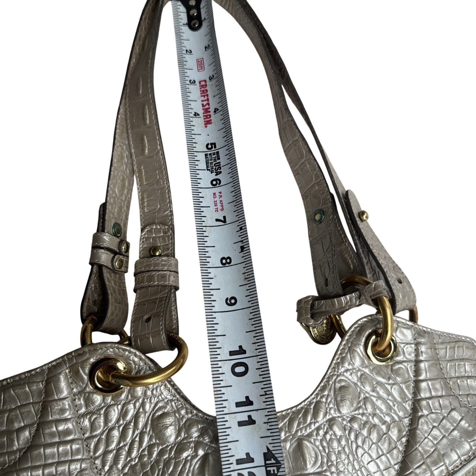 Brahmin Croc Embossed Leather & Canvas Shoulder Bag