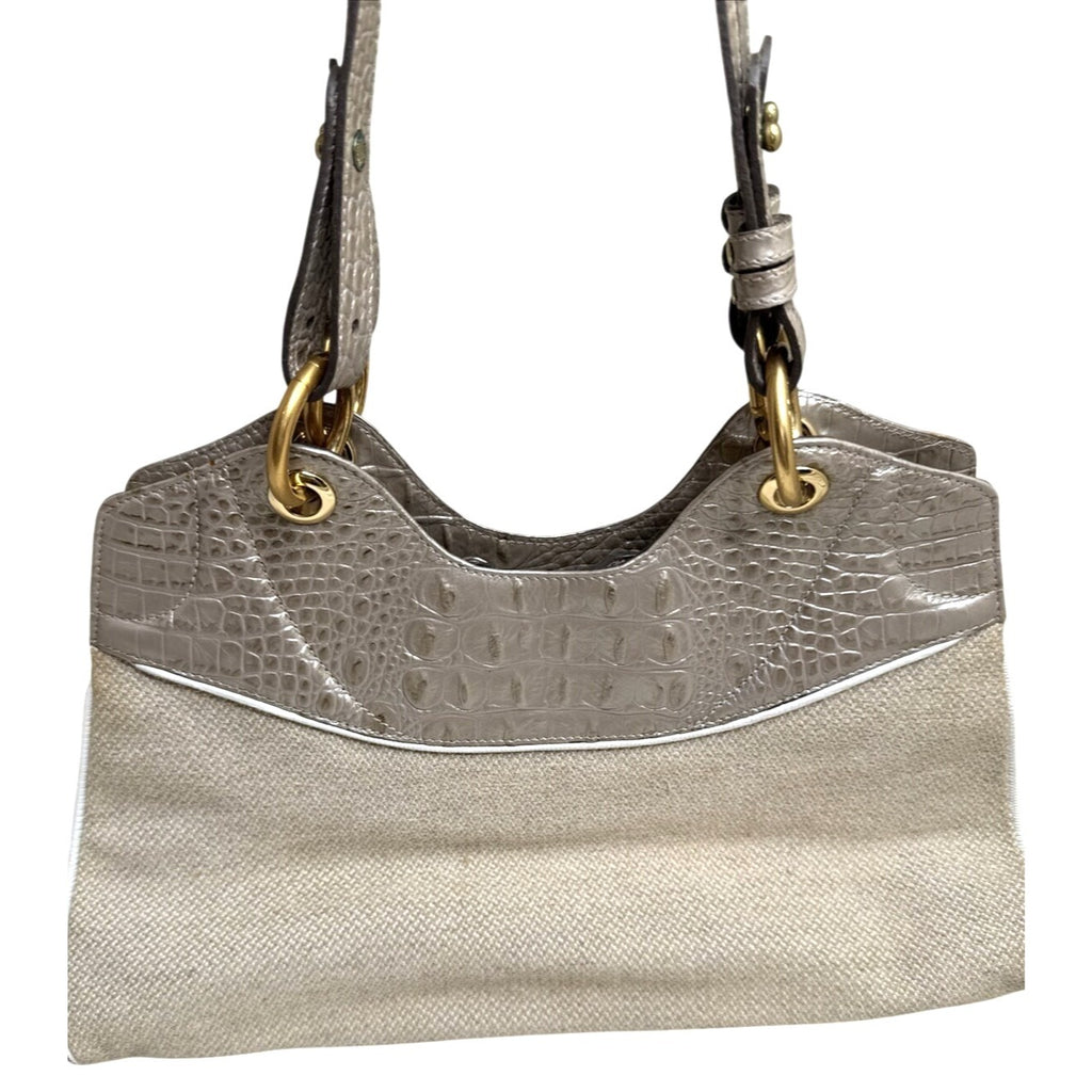Brahmin Croc Embossed Leather & Canvas Shoulder Bag