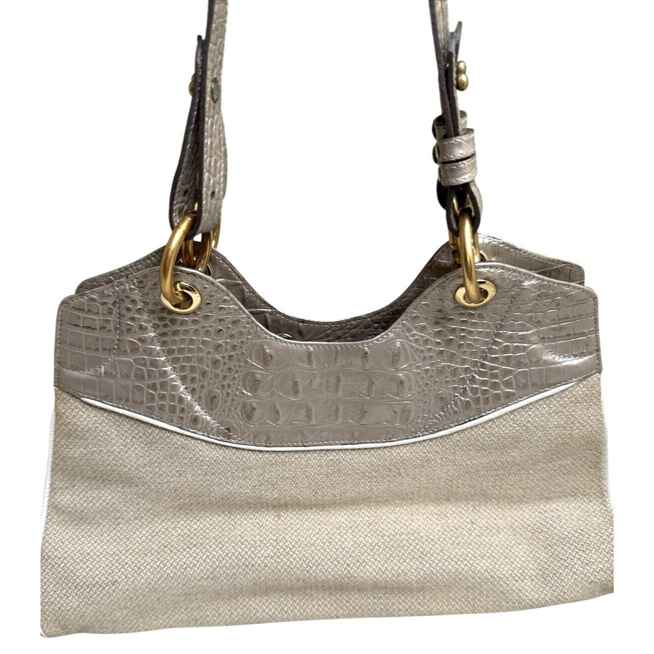 Brahmin Croc Embossed Leather & Canvas Shoulder Bag