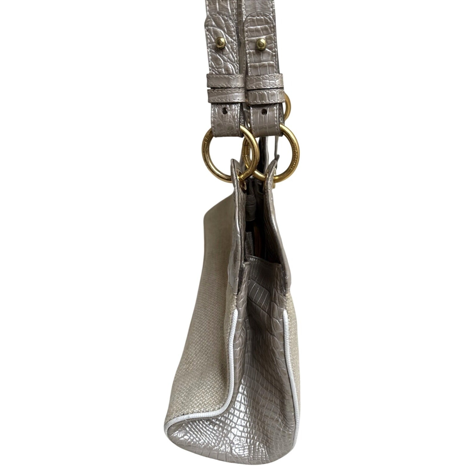 Brahmin Croc Embossed Leather & Canvas Shoulder Bag