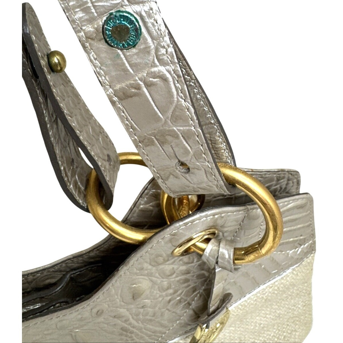 Brahmin Croc Embossed Leather & Canvas Shoulder Bag