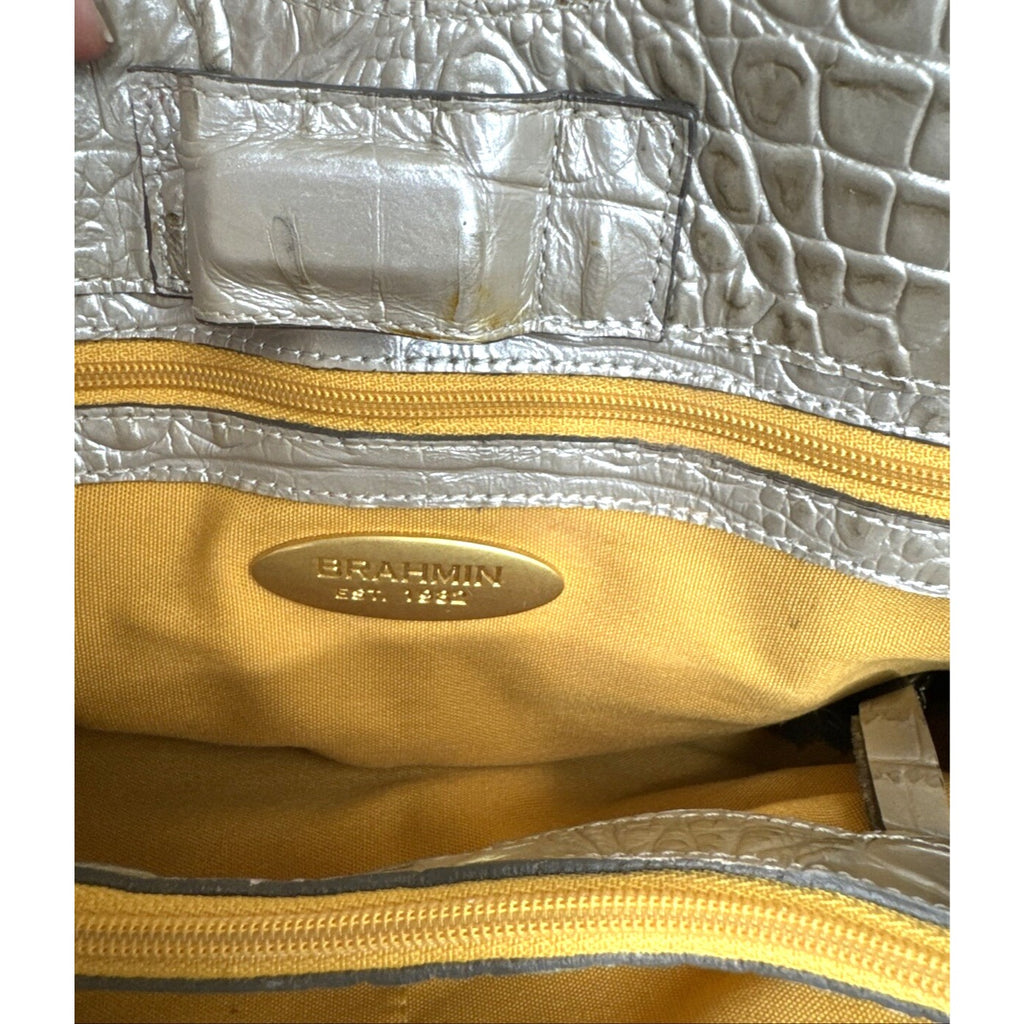 Brahmin Croc Embossed Leather & Canvas Shoulder Bag