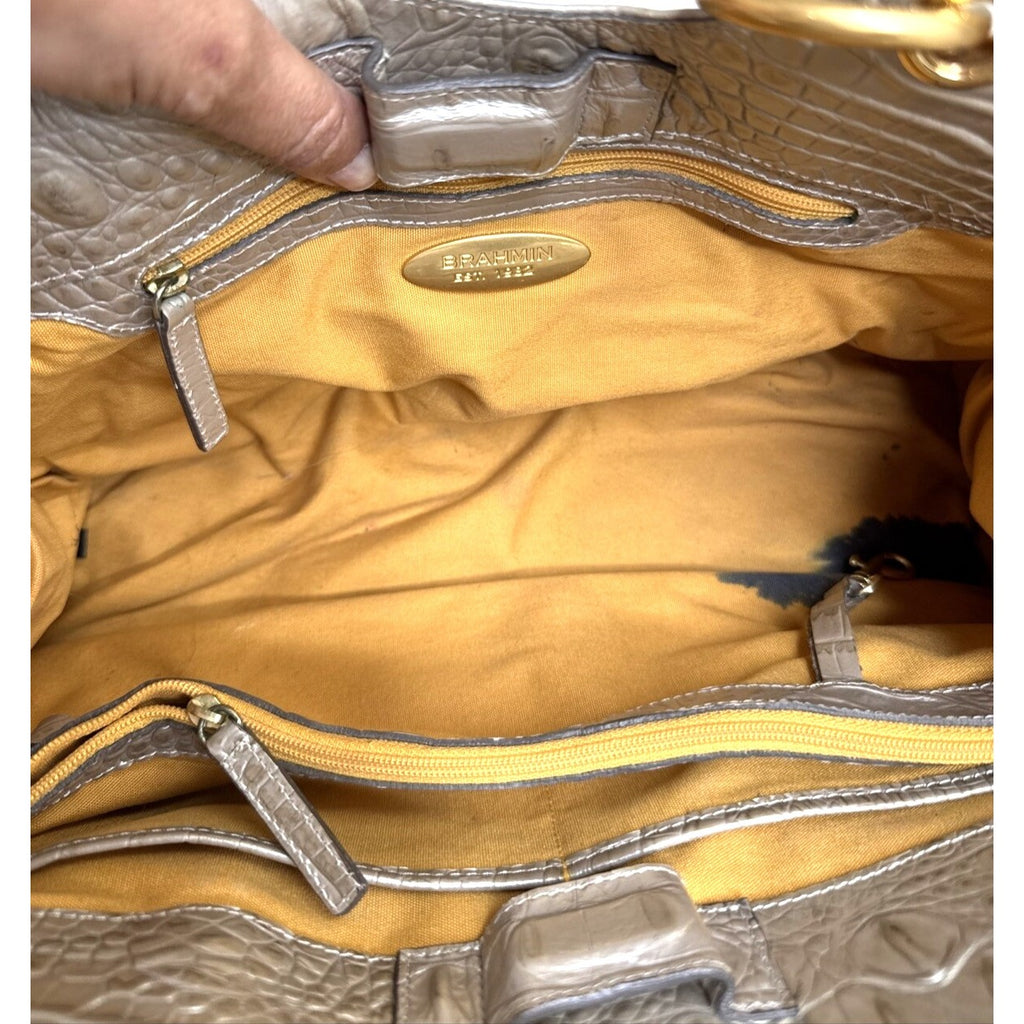 Brahmin Croc Embossed Leather & Canvas Shoulder Bag