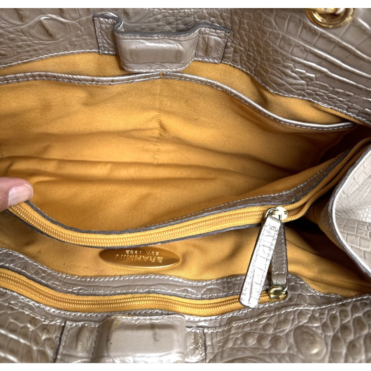 Brahmin Croc Embossed Leather & Canvas Shoulder Bag