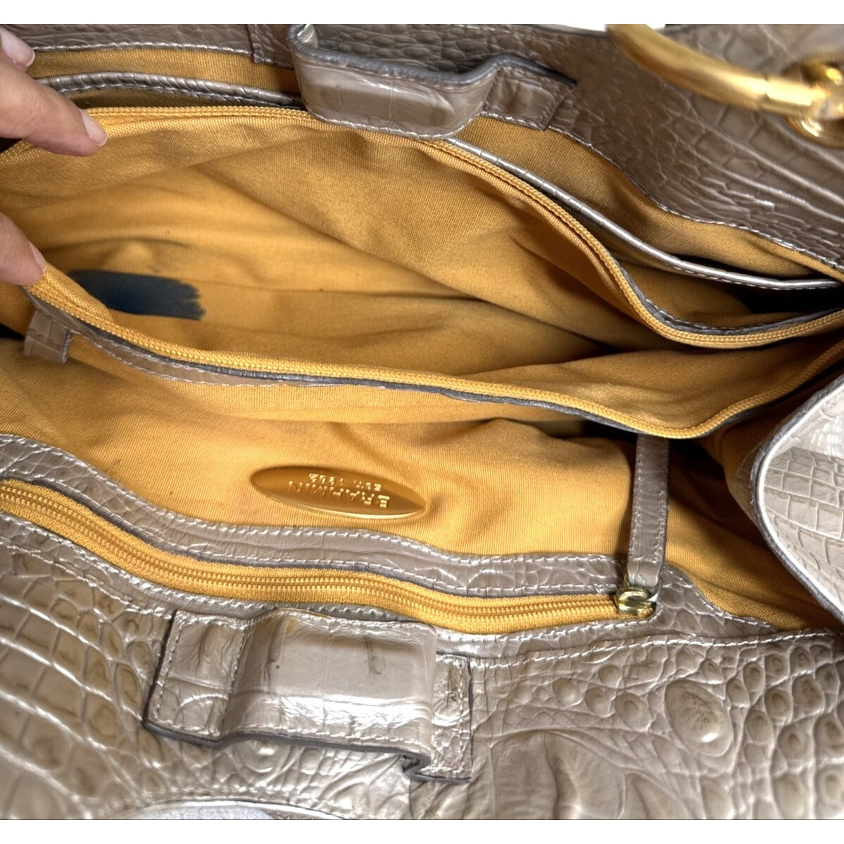 Brahmin Croc Embossed Leather & Canvas Shoulder Bag