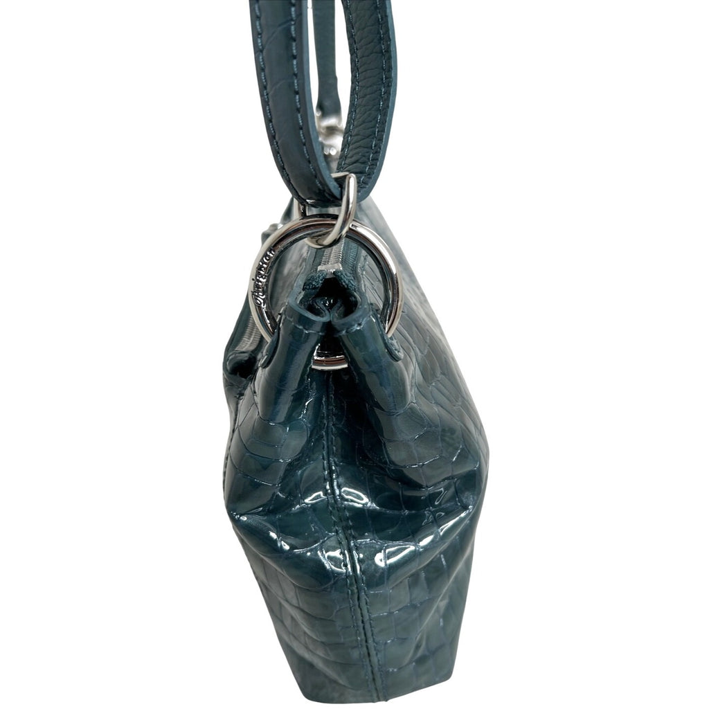 BRIGHTON Green Patent Leather Croc-Embossed Crossbody Bag W/Heart Charm