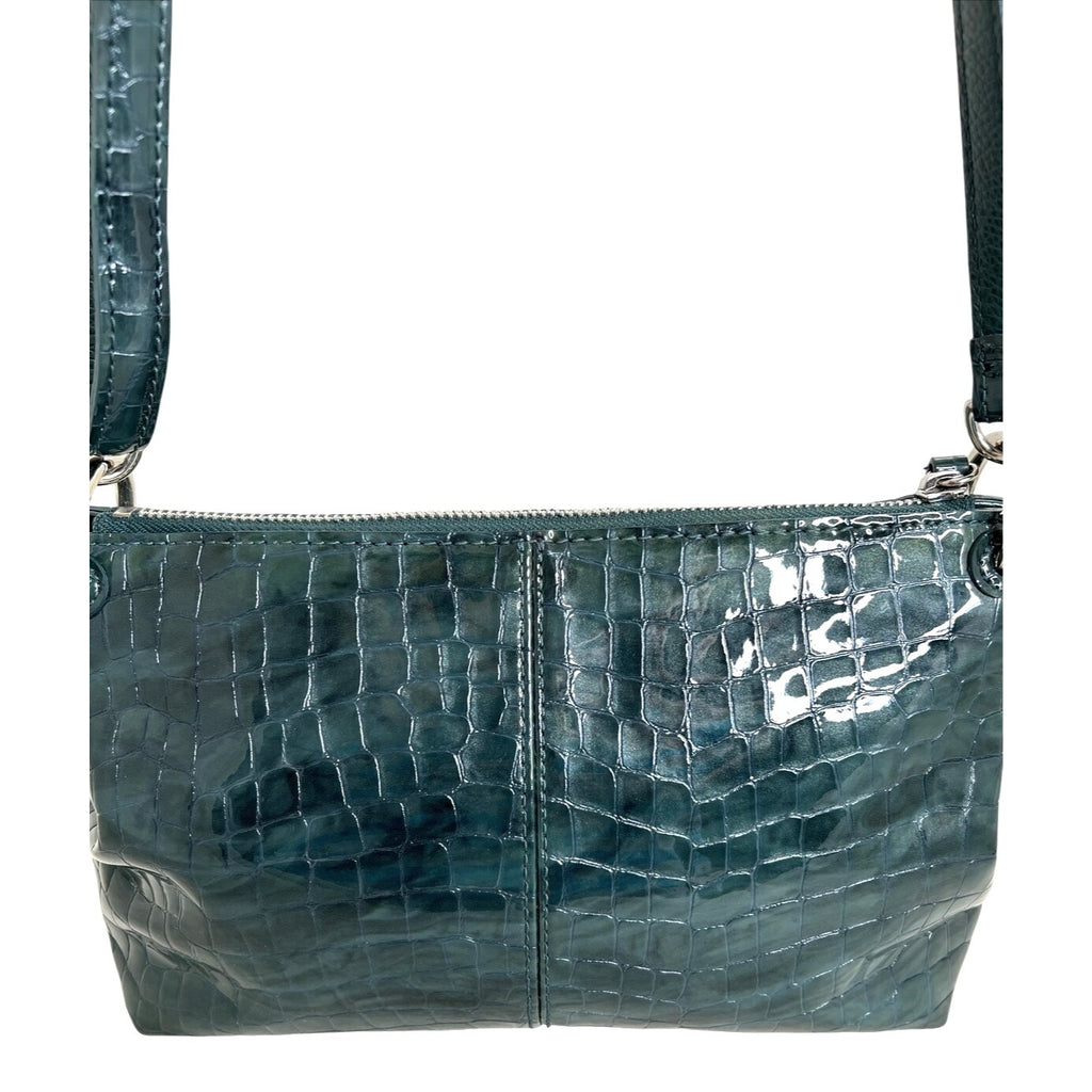 BRIGHTON Green Patent Leather Croc-Embossed Crossbody Bag W/Heart Charm