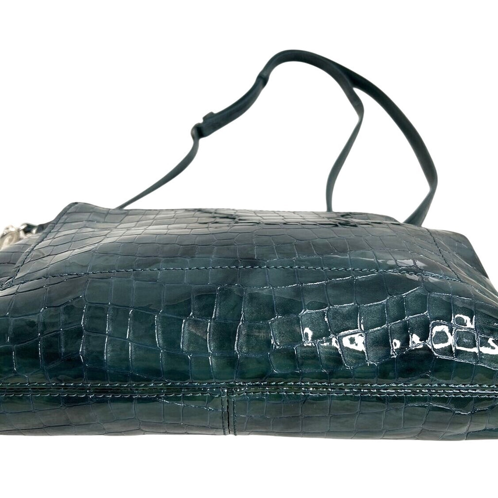 BRIGHTON Green Patent Leather Croc-Embossed Crossbody Bag W/Heart Charm
