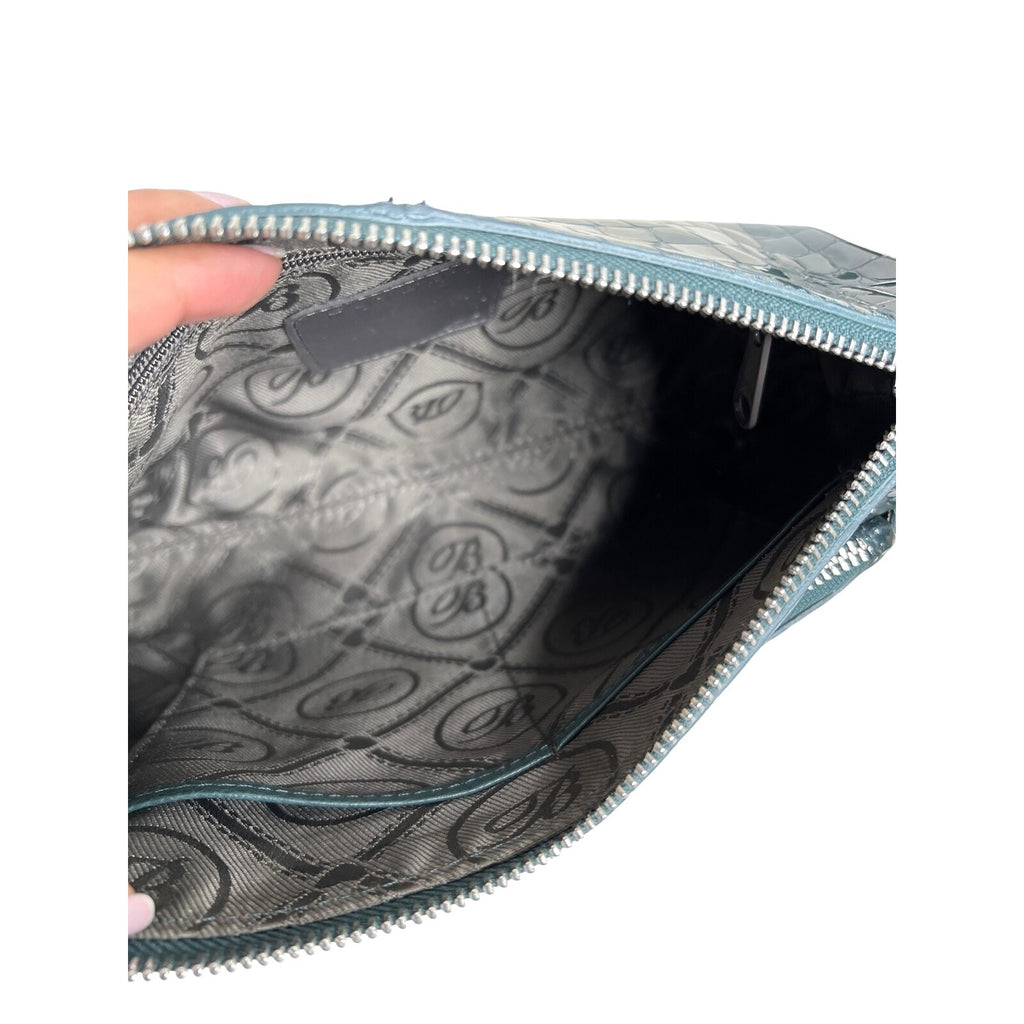 BRIGHTON Green Patent Leather Croc-Embossed Crossbody Bag W/Heart Charm