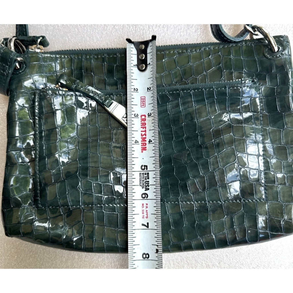 BRIGHTON Green Patent Leather Croc-Embossed Crossbody Bag W/Heart Charm