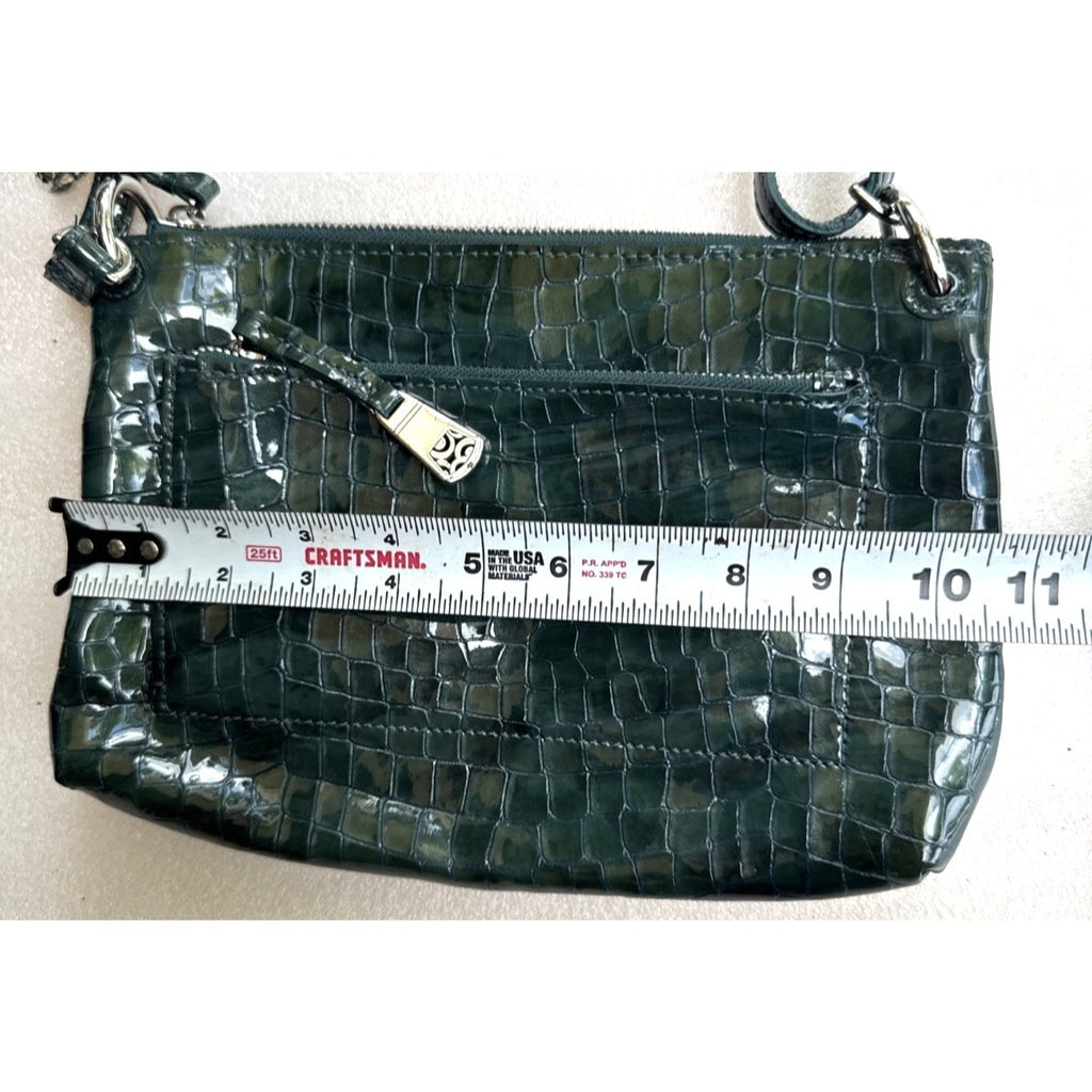 BRIGHTON Green Patent Leather Croc-Embossed Crossbody Bag W/Heart Charm