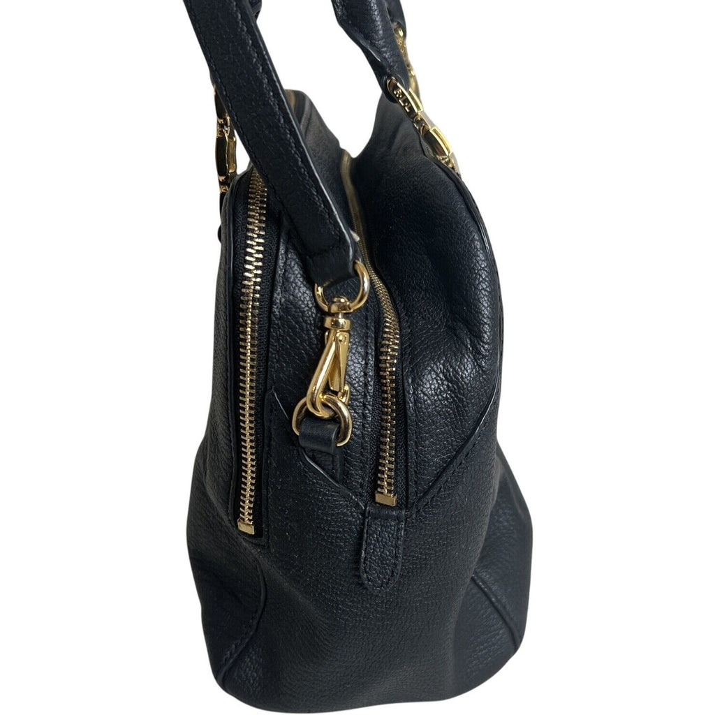 RLL Black Leather Satchel Bag With Gold Hardware & Detachable Strap