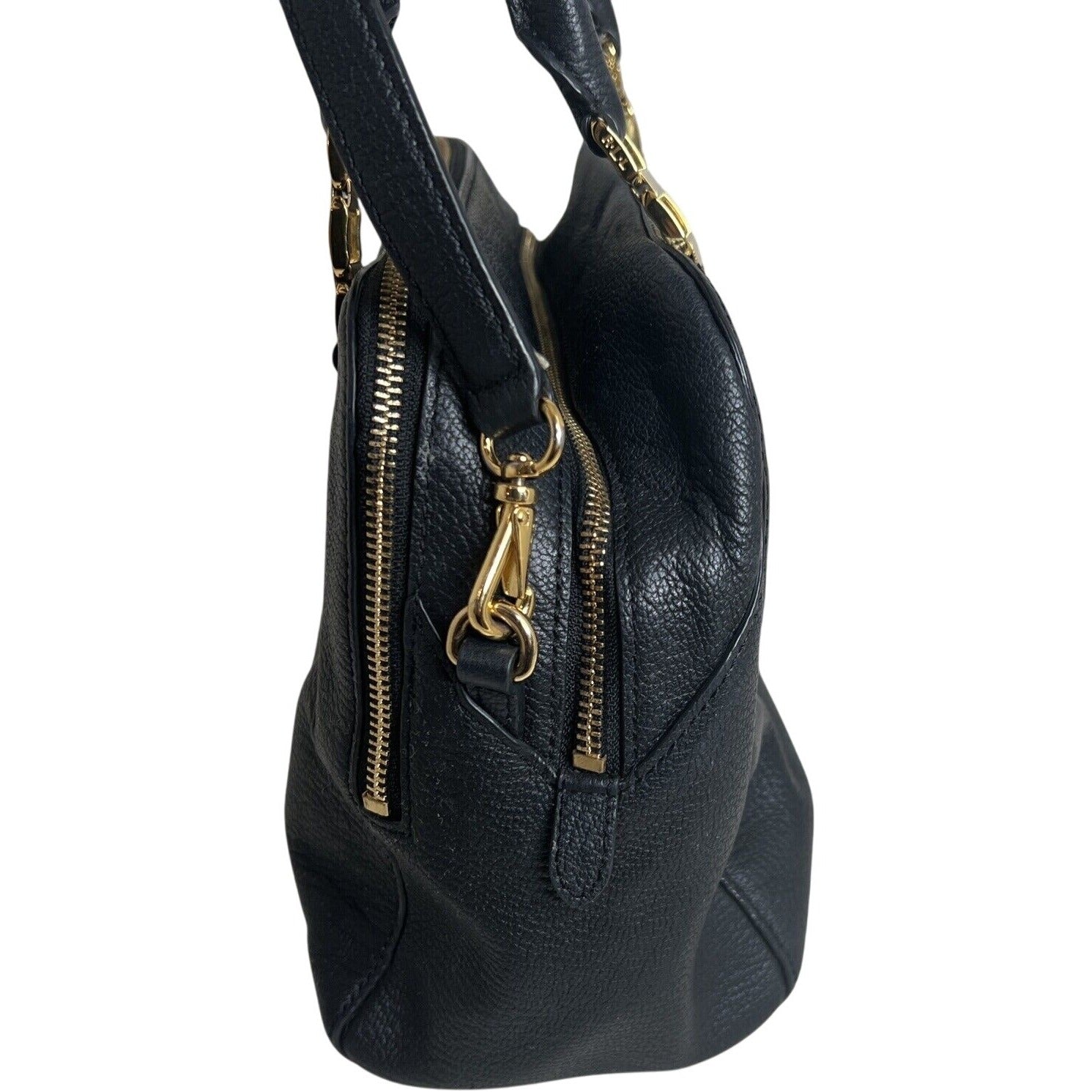 RLL Black Leather Satchel Bag With Gold Hardware & Detachable Strap