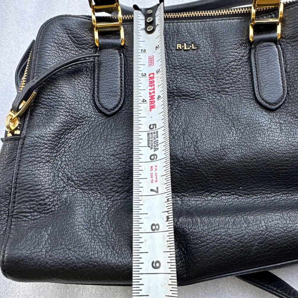 RLL Black Leather Satchel Bag With Gold Hardware & Detachable Strap