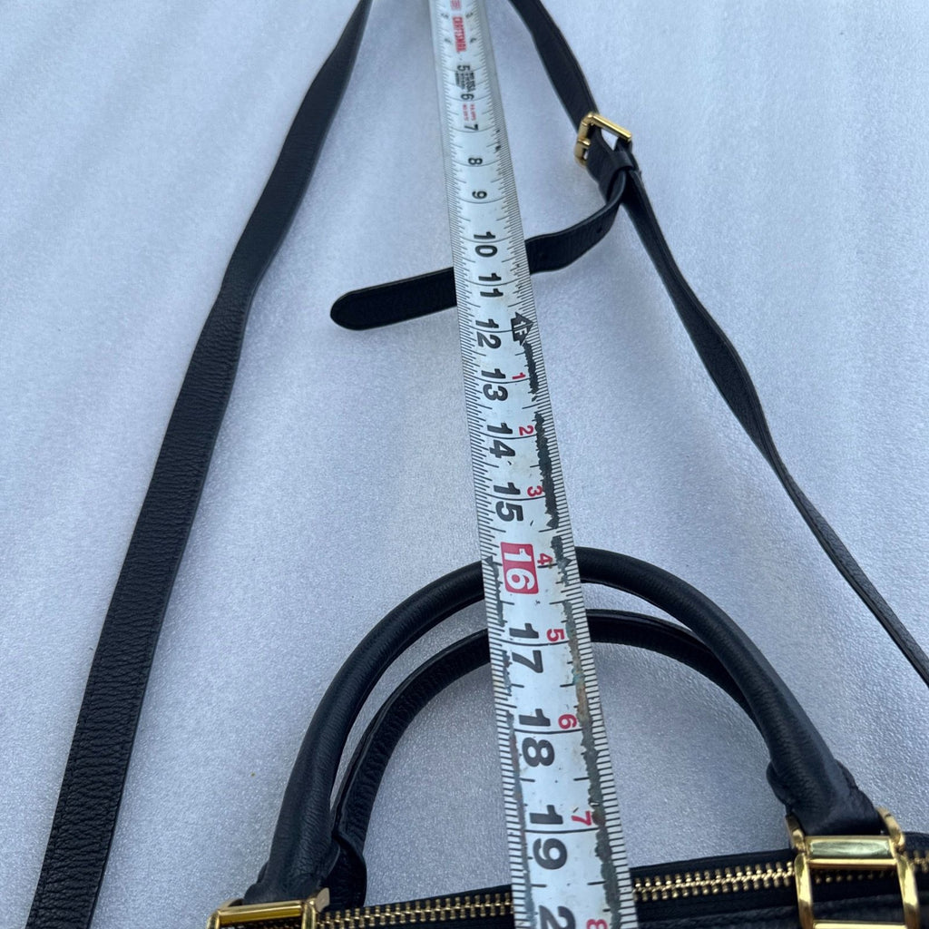 RLL Black Leather Satchel Bag With Gold Hardware & Detachable Strap