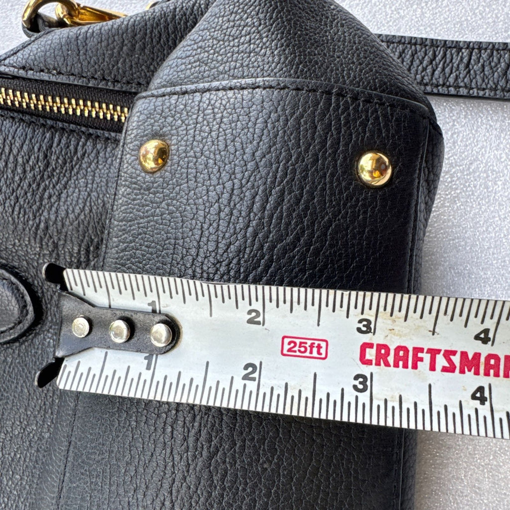 RLL Black Leather Satchel Bag With Gold Hardware & Detachable Strap