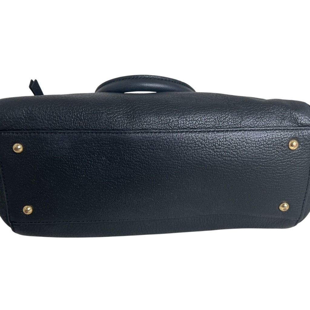 RLL Black Leather Satchel Bag With Gold Hardware & Detachable Strap