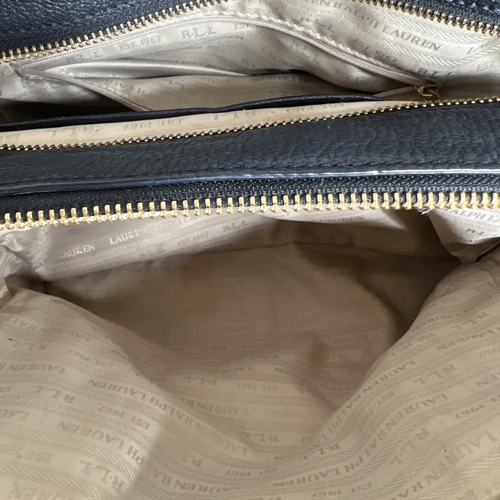 RLL Black Leather Satchel Bag With Gold Hardware & Detachable Strap