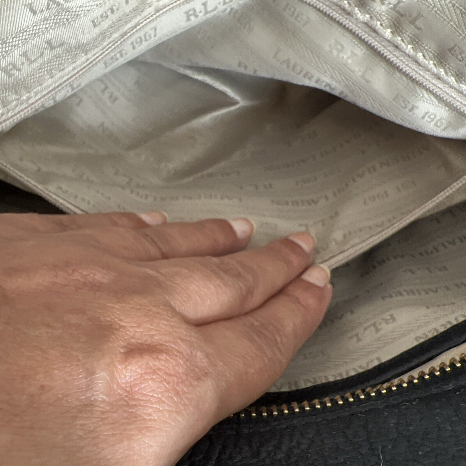 RLL Black Leather Satchel Bag With Gold Hardware & Detachable Strap