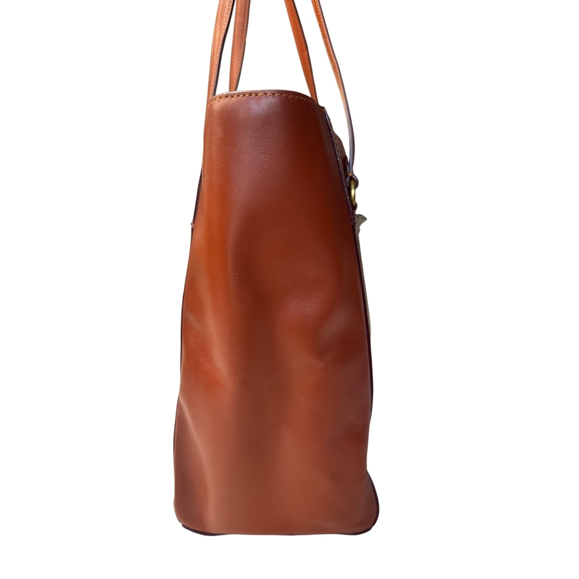 Coach Signature Canvas & Leather Tote Bag With Turnlock Closure & Tag