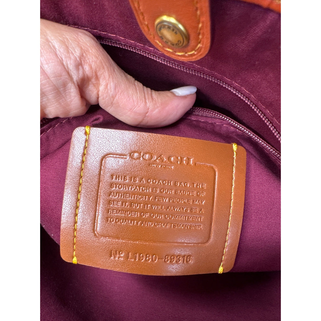 Coach Signature Canvas & Leather Tote Bag With Turnlock Closure & Tag