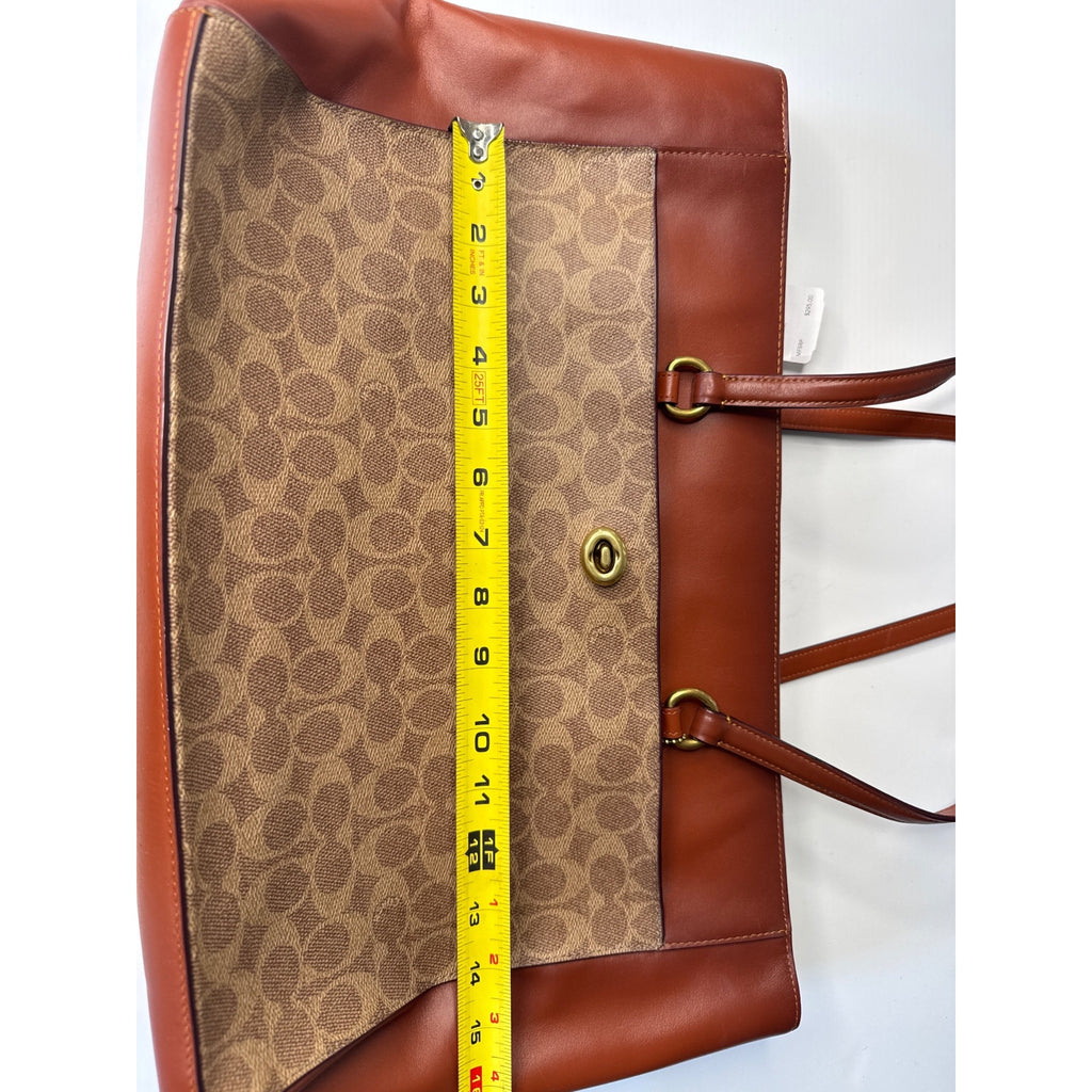 Coach Signature Canvas & Leather Tote Bag With Turnlock Closure & Tag
