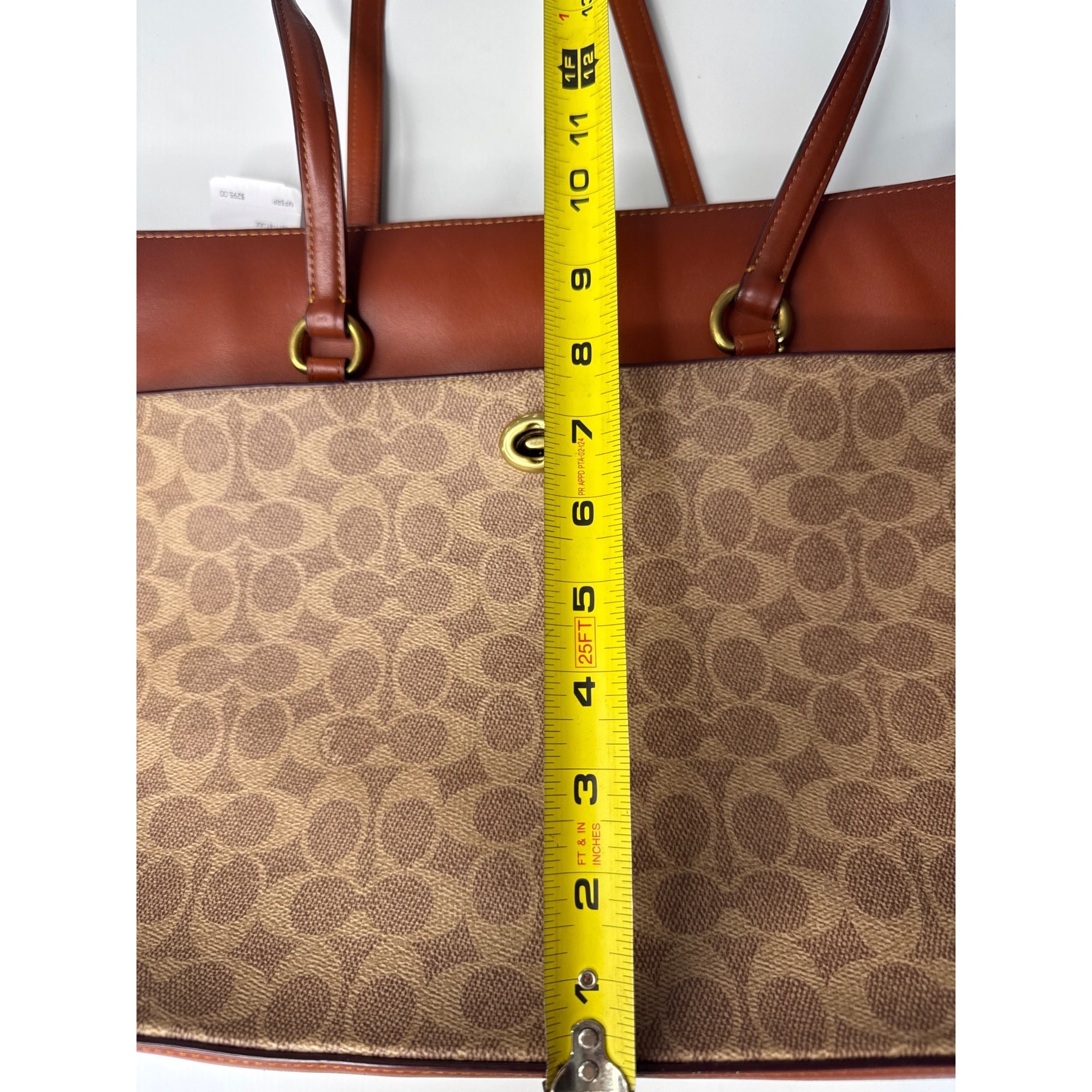 Coach Signature Canvas & Leather Tote Bag With Turnlock Closure & Tag