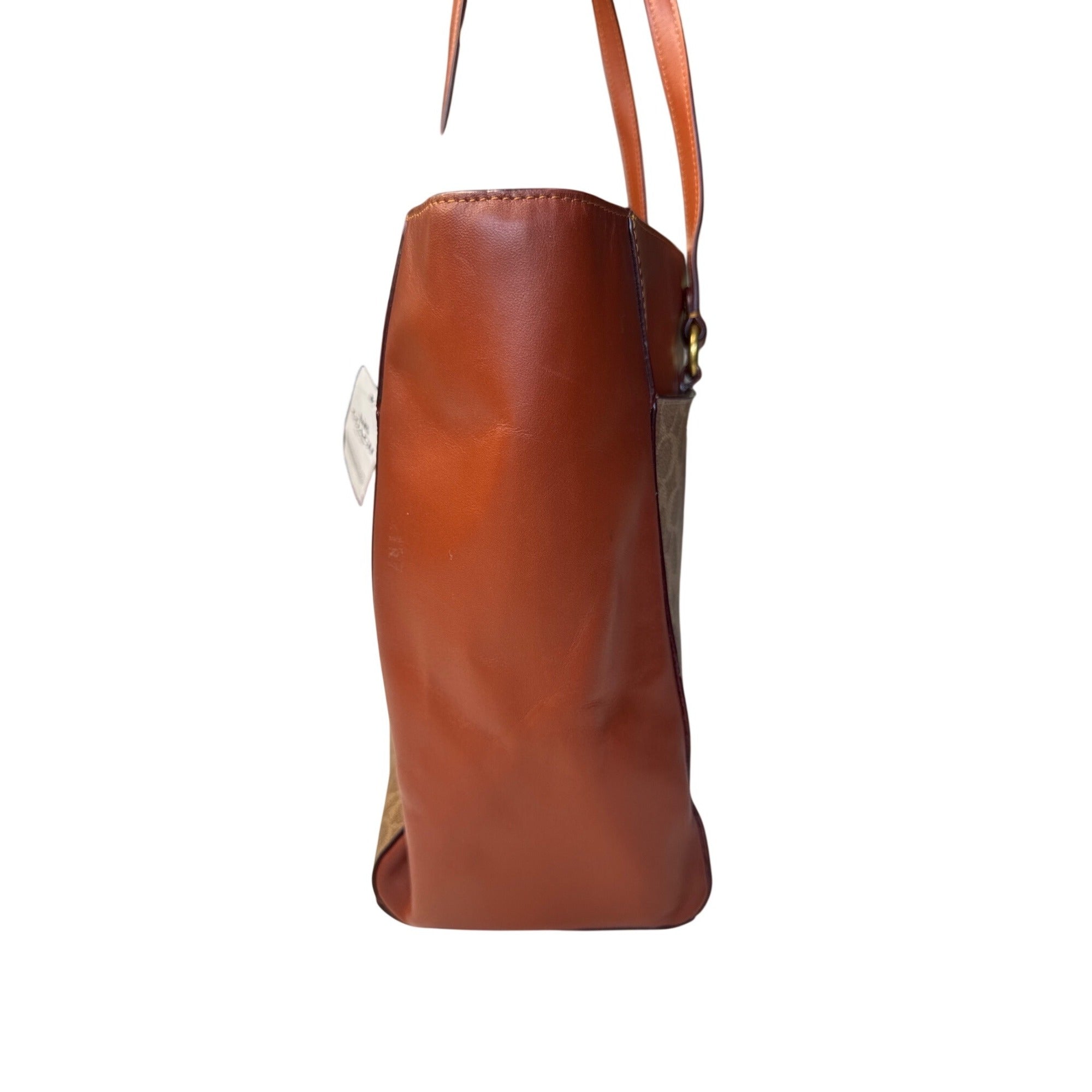 Coach Signature Canvas & Leather Tote Bag With Turnlock Closure & Tag