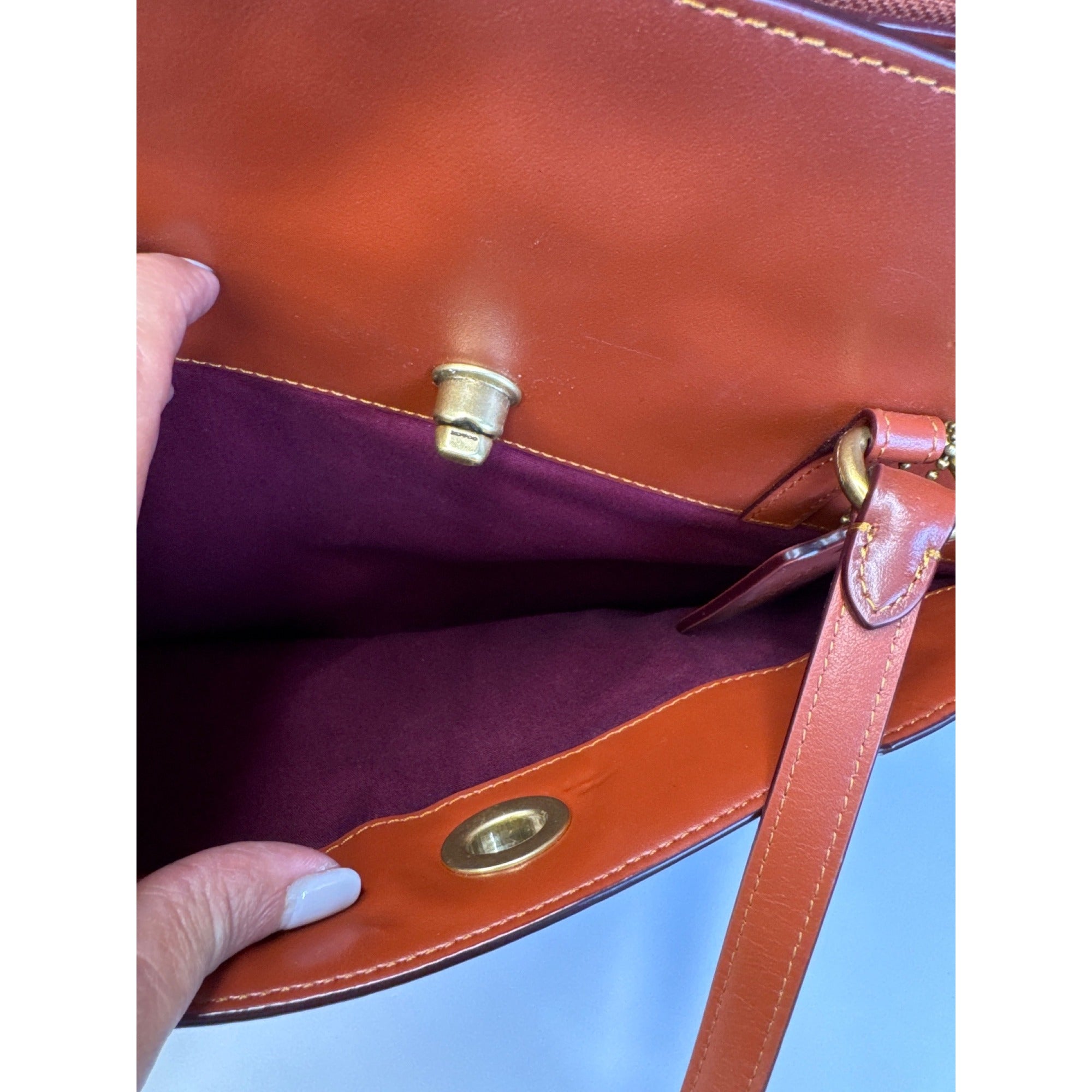 Coach Signature Canvas & Leather Tote Bag With Turnlock Closure & Tag