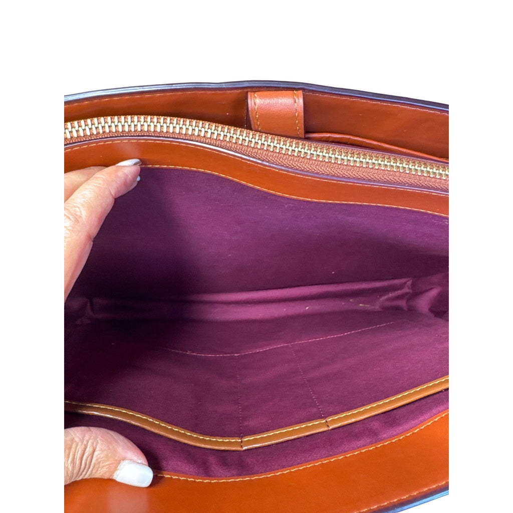 Coach Signature Canvas & Leather Tote Bag With Turnlock Closure & Tag