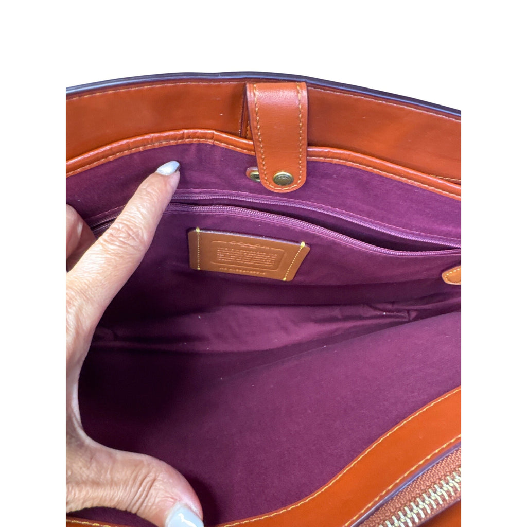 Coach Signature Canvas & Leather Tote Bag With Turnlock Closure & Tag