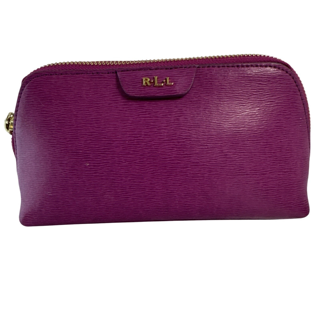 Ralph Lauren Purple Leather Cosmetic Bag W/Gold Zipper & Monogrammed RLL Logo