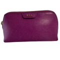 Ralph Lauren Purple Leather Cosmetic Bag W/Gold Zipper & Monogrammed RLL Logo