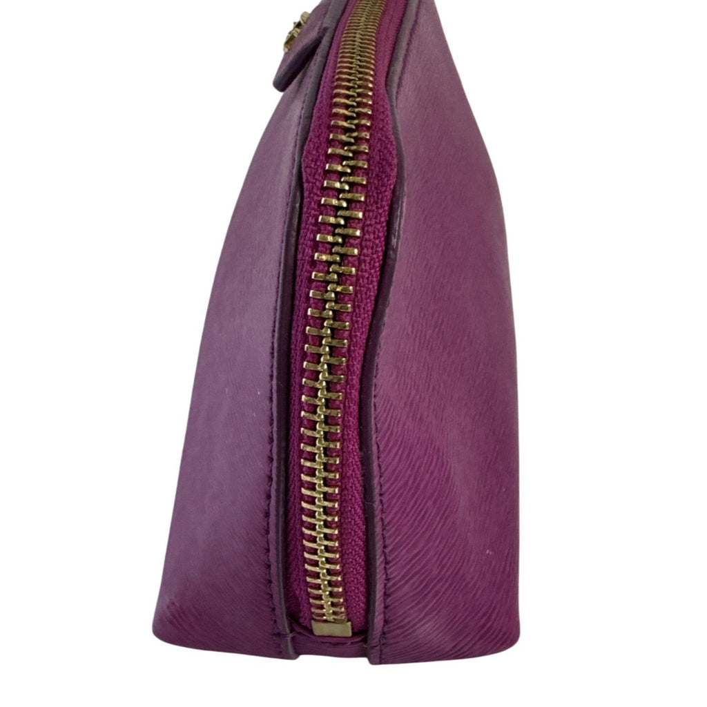 Ralph Lauren Purple Leather Cosmetic Bag W/Gold Zipper & Monogrammed RLL Logo