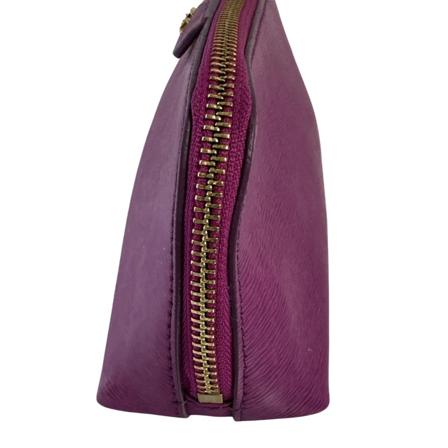 Ralph Lauren Purple Leather Cosmetic Bag W/Gold Zipper & Monogrammed RLL Logo