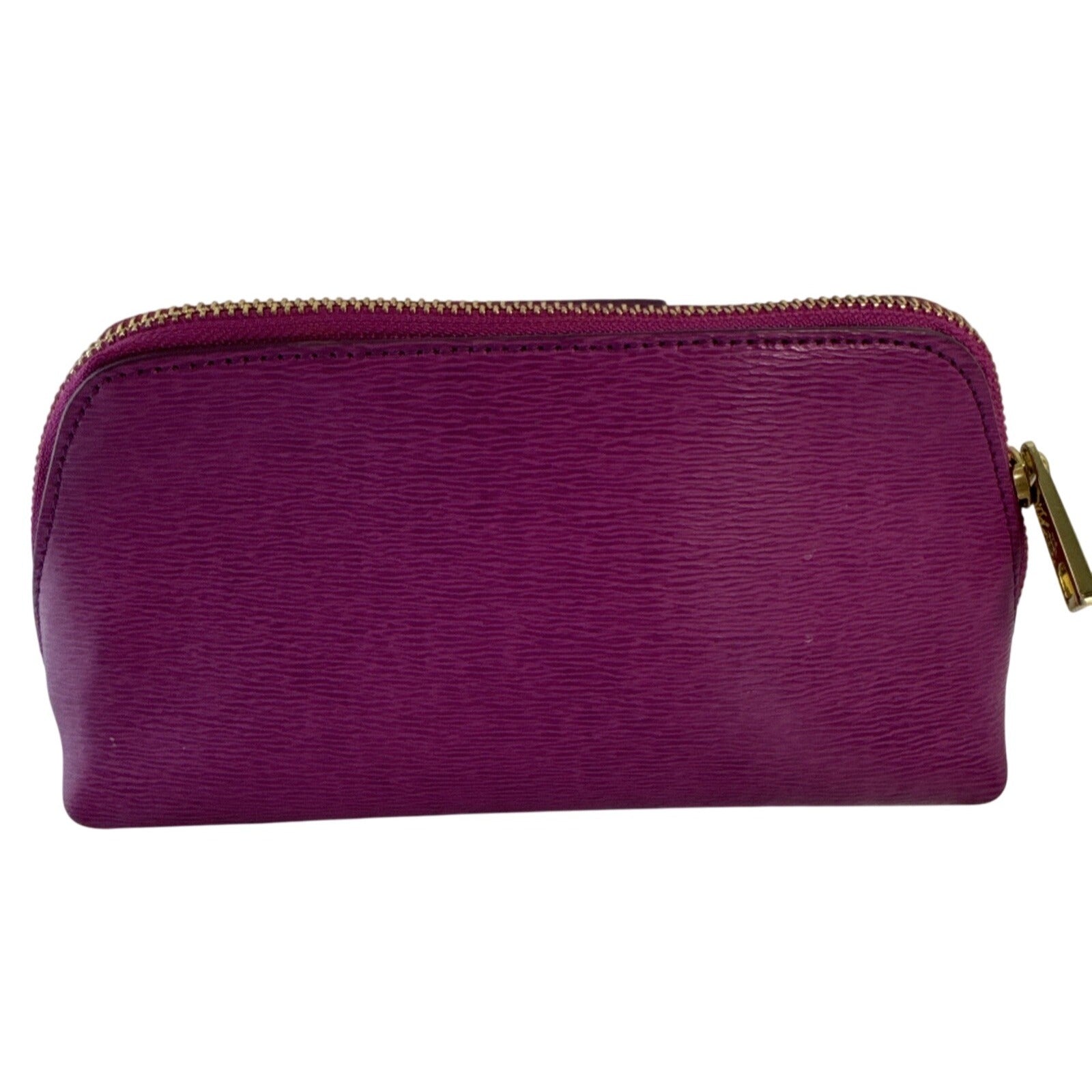 Ralph Lauren Purple Leather Cosmetic Bag W/Gold Zipper & Monogrammed RLL Logo