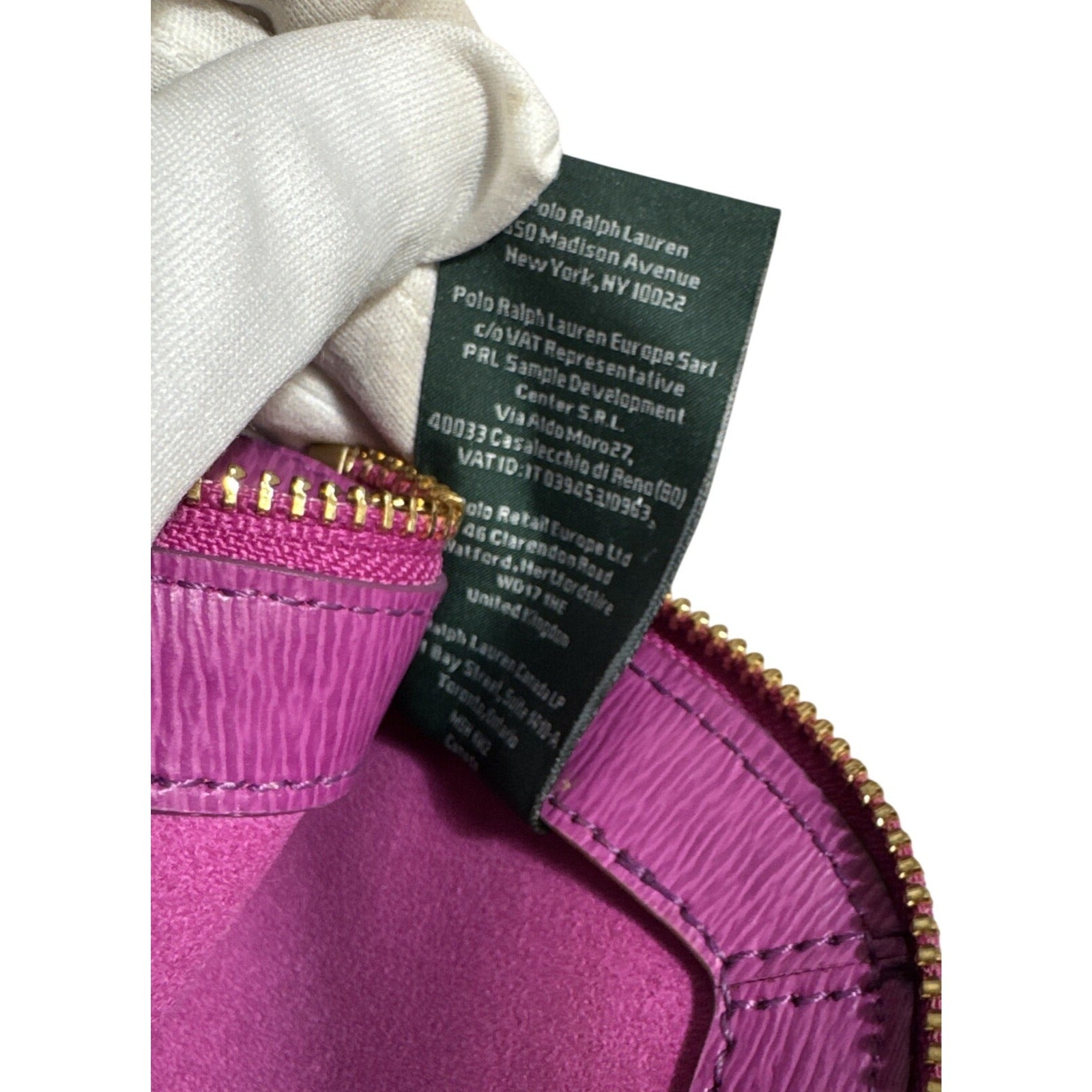 Ralph Lauren Purple Leather Cosmetic Bag W/Gold Zipper & Monogrammed RLL Logo