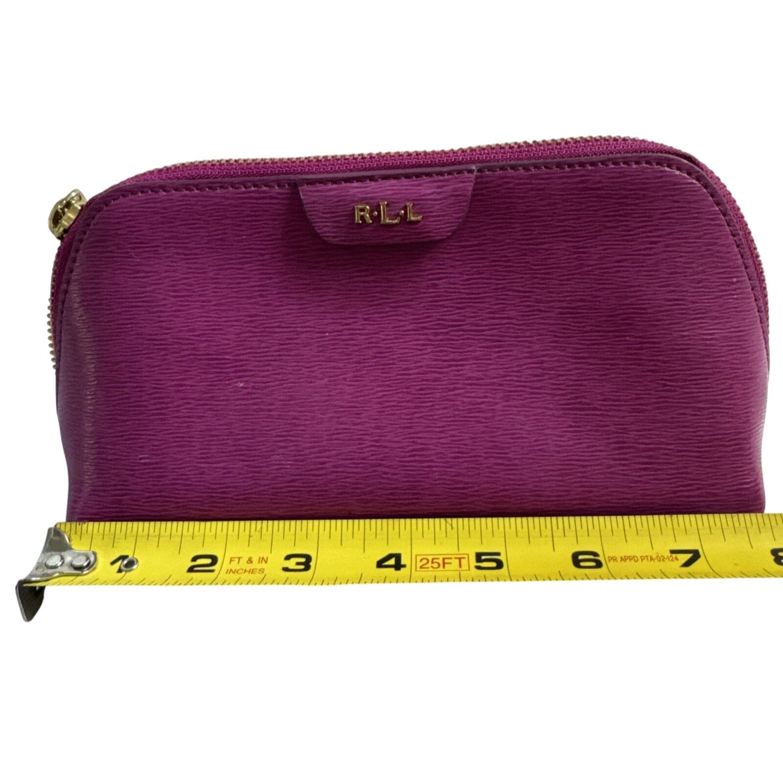 Ralph Lauren Purple Leather Cosmetic Bag W/Gold Zipper & Monogrammed RLL Logo