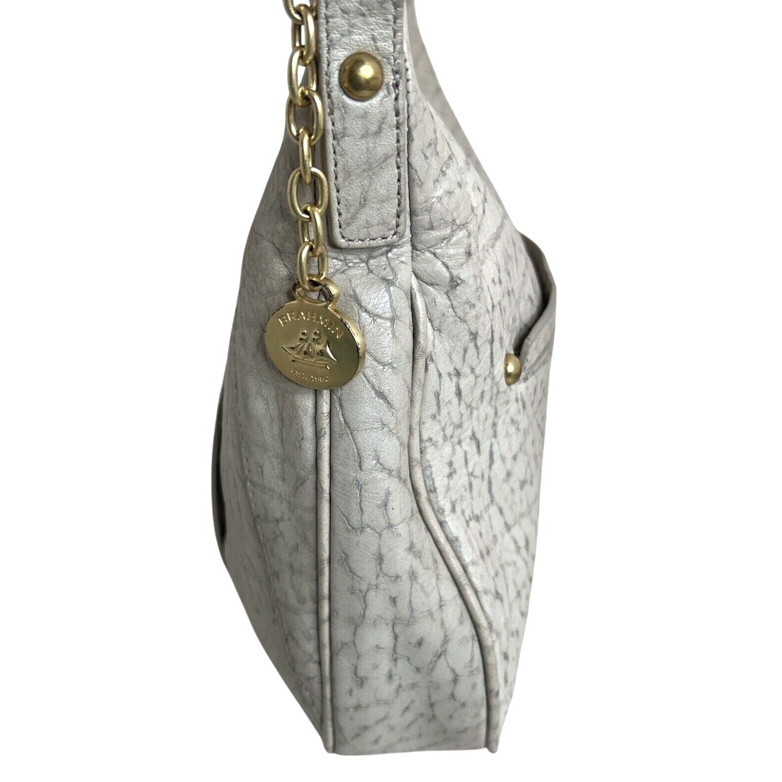 Brahmin Womens Gray Leather Crossbody Bag With Tassel Accent