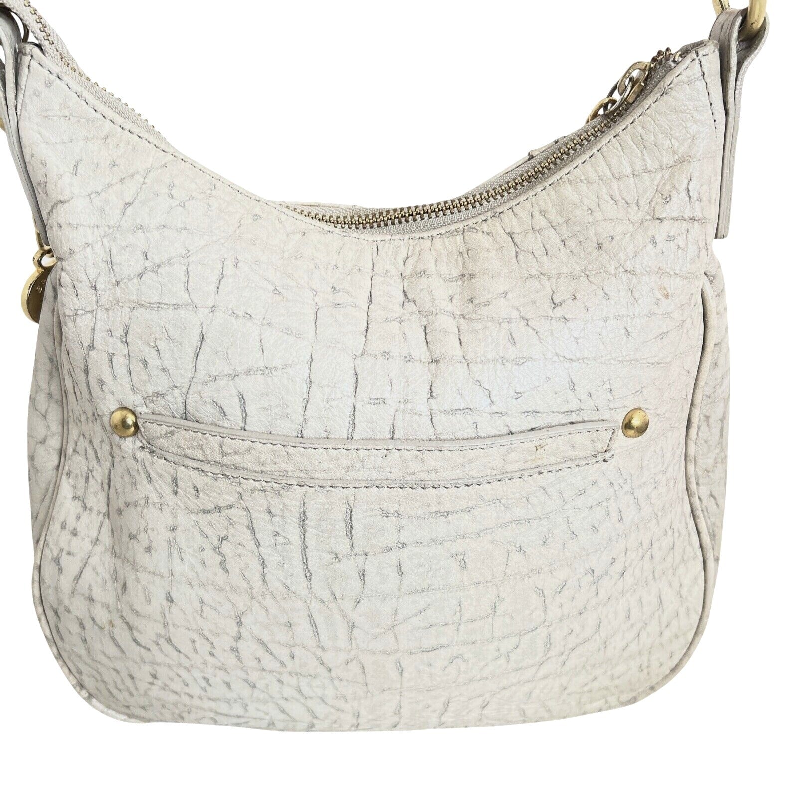 Brahmin Womens Gray Leather Crossbody Bag With Tassel Accent