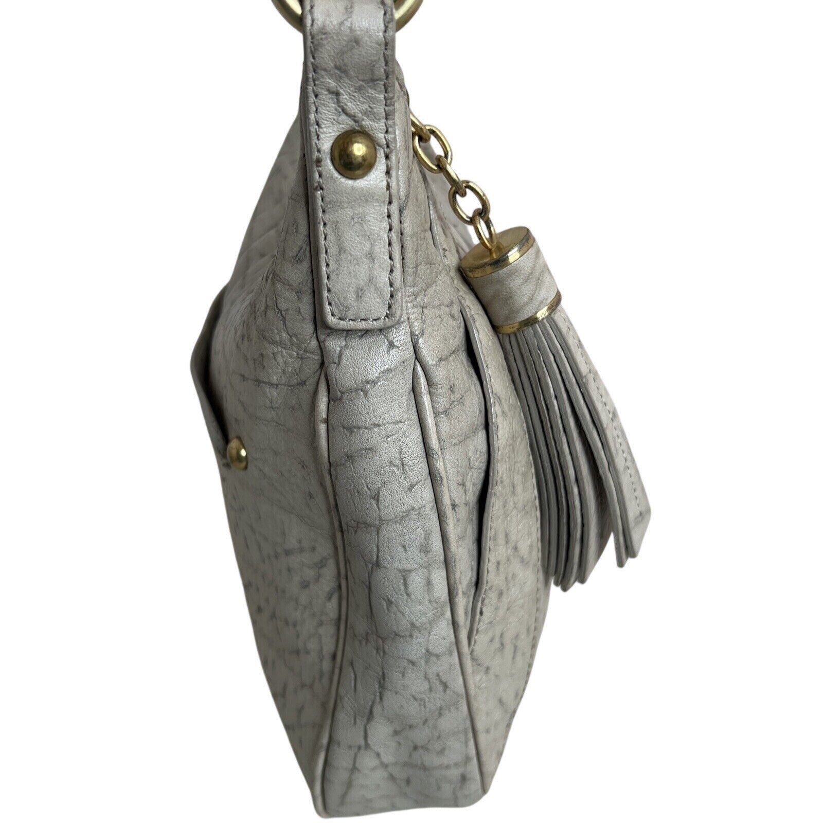 Brahmin Womens Gray Leather Crossbody Bag With Tassel Accent