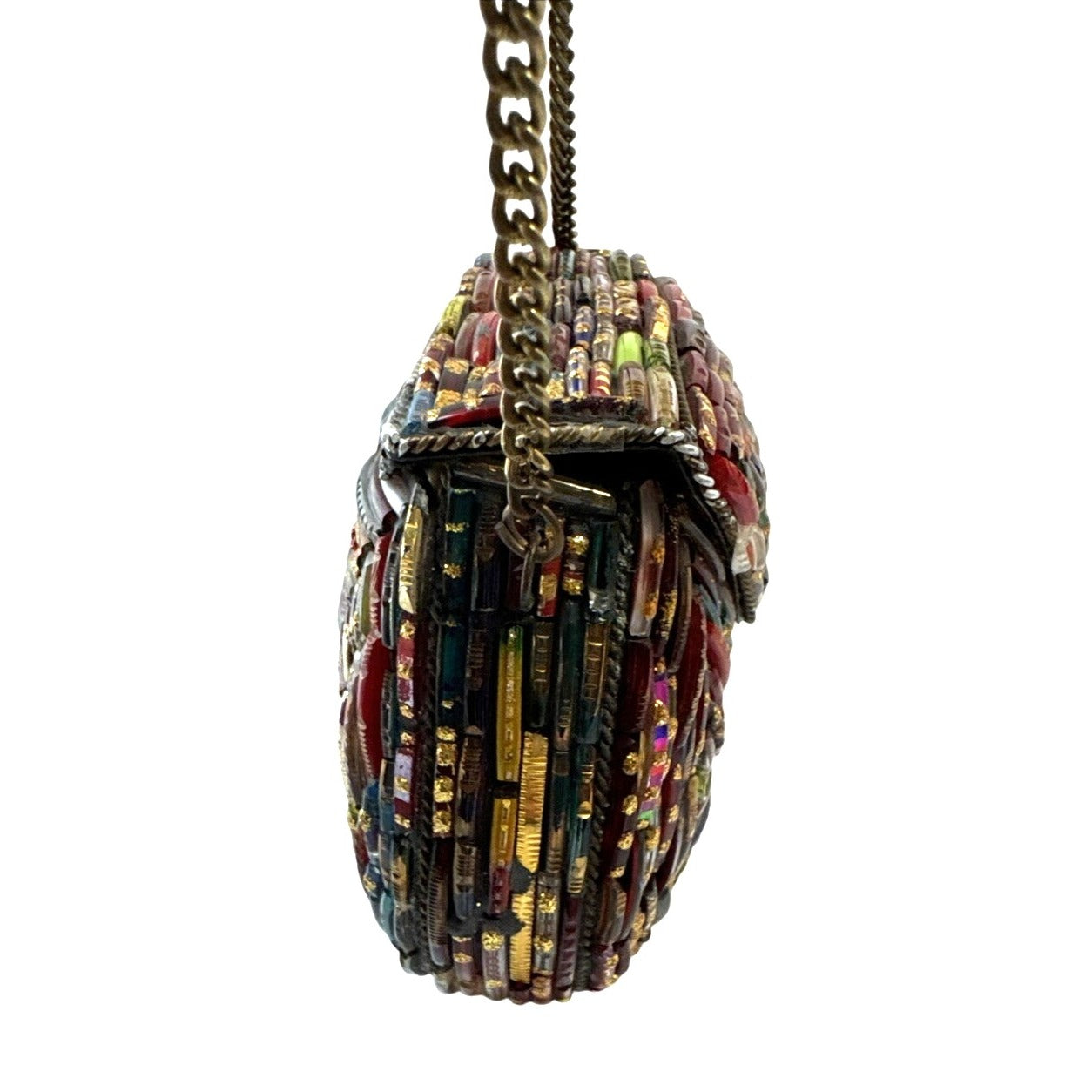 Tara Handcrafted Multicolor Glass Beaded Crossbody Bag W/Gold Chain Strap