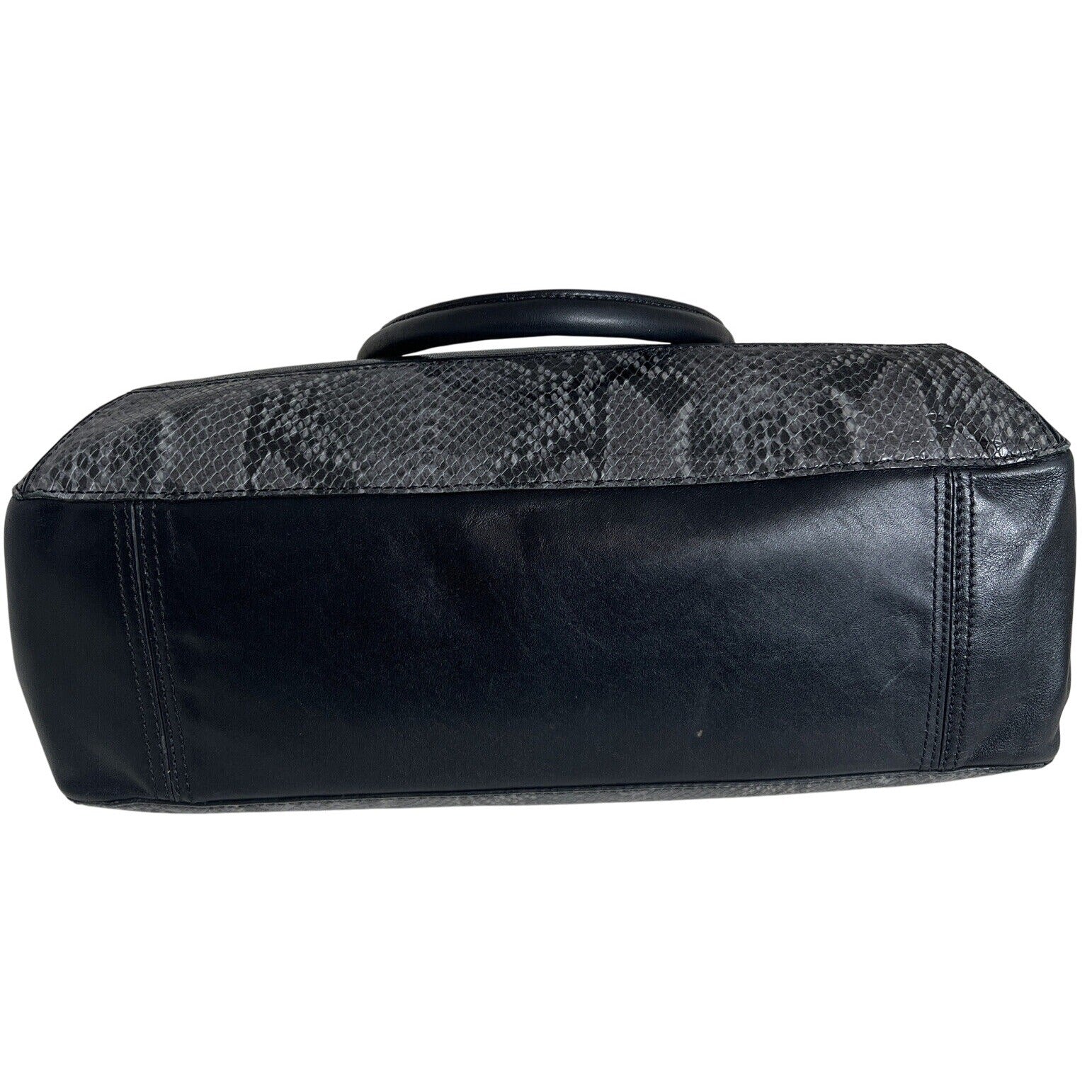 Cole Haan Black Leather & Snakeskin Tote Bag With Gold Hardware & Red Lining