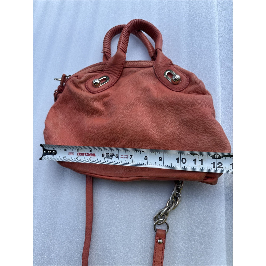 Elliott Lucca Studded Coral Leather Satchel With Chain Strap