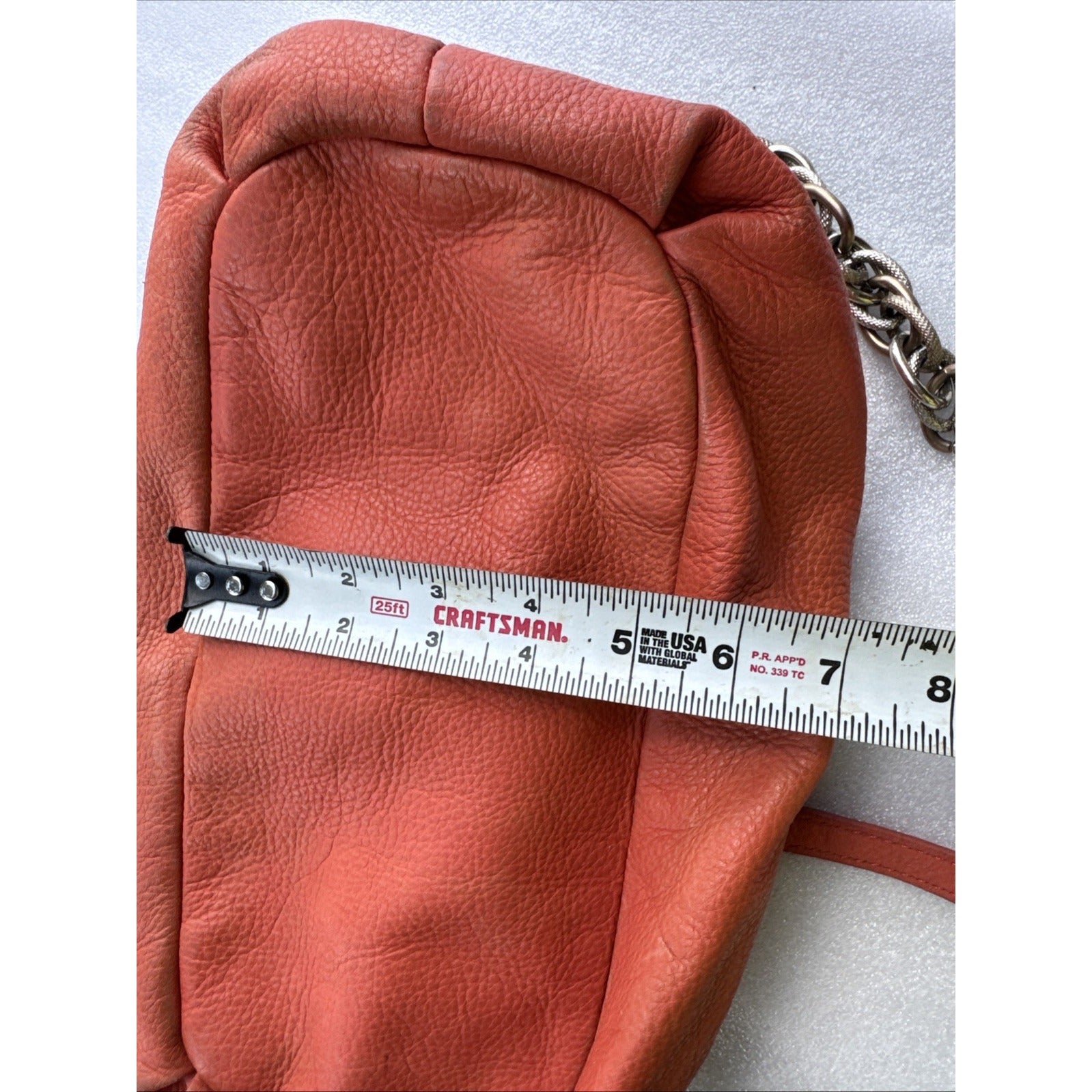 Elliott Lucca Studded Coral Leather Satchel With Chain Strap